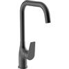 Schläfer 26506520 | Miscelatore Lavello Cucina Nero Opaco con Bocca Alta a Squadra, Girevole 360°, Rubinetto Cucina Professionale Orientabile, Miscelatore Leva Laterale Serie Leonardo in Ottone
