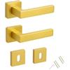 AERREGI Coppia Maniglie Quadre per Porta Interna - Finitura Oro Satinato - Design Moderno in Acciaio, Rosetta Inclusa, Facile Installazione, Ideale per Camere, Uffici, Bagni e Hotel
