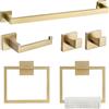 TQKAG, Set di 6 accessori da bagno in acciaio inox oro spazzolato, con barra portasciugamani (60 cm), anello portasciugamani, gancio portasciugamani e portarotolo, con accessori per montaggio a parete