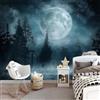 Generico Wallpaper Carta Da Parati Murale Effetto Notte Di Luna Piena 350 x 256 cm Fotomurali Sfondo Murale Foresta Nebbiosa Decorazione Soggiorno Camera De Letto Sala Ufficio