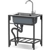 Locuetyn Lavandino in acciaio inossidabile per lavanderia, autoportante, lavello singolo in acciaio inox 304, per garage, ristorante, cucina interna ed esterna, 71 x 50 x 85 cm
