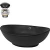 ML DESIGN modern living ML-Design Lavabo da Appoggio Nero Opaco 59 x 38 x 19 cm con Set di Scarico in Ceramica Valvola Drenaggio Lavello con Troppopieno Sanitari da Bagno Lavandino Design Moderno Piletta Pop-Up