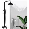 KenSyuInt Set doccia a pioggia, in acciaio inox, con colonna doccia a pioggia, con soffione e asta per doccia, colore nero opaco, set doccia (nero)