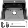 STANEW Lavello da cucina con 1 vassoio 50 x 45 cm, lavello da incasso, fori per rubinetti e dispenser di sapone, grigio pistola