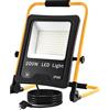 UISEBRT Faretto LED da cantiere, 200 W, bianco caldo, con Supporto e cavo di alimentazione, faretto a LED, impermeabile, IP66, per interni ed esterni, garage, giardino, campo sportivo, cantiere