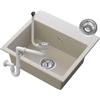 GRANITAN Lavandino Cucina Milos 45 x 42 cm - Lavandino Cucina - Lavello 1 Vasca con Sifone - Lavabo Cucina - Lavello in Granito con Fori Preforati - Beige