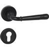 Domino Maniglia per porta PZ - Set cilindro profilato, rosetta rotonda per porte camera, ufficio, cantina e interna, accessori in Znal, colore nero