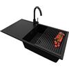 PRIMAGRAN Lavandino da Cucina Tutto Nero 90x50cm, Lavello in Granito a 1 vasca + Rubinetto 32x20cm + Set di accessori, Lavabo da Cucina Incasso al Mobile 60cm - Ibiza S086