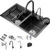 Generic Lavello Da Cucina Nero A Doppia Vasca, Grande Capacità, In Acciaio Inossidabile, Con Rubinetto E Altri Accessori(72x40)