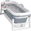 HUOLE Vasca da bagno pieghevole per adulti - Portatile - Vasca da bagno mobile pieghevole con coperchio e rulli massaggianti - Portasapone - Per bagno e doccia (118 x 60 x 53 cmgrigio)