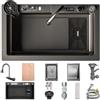 Generic 80x45cm Lavello da cucina a cascata in acciaio inox con display digitale rubinetto a ciotola singola lavello multifunzione con 2 vaschette di scarico, tagliere,Rondella per tazze, set di scarichi