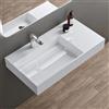 doporro Lavabo Bagno Sospeso Lavabo da Appoggio Rettangolare in Marmo Resina Bianco Lucido, Vasca a Sinistra 90x48x13 cm con 1 Foro Rubinetto e Piletta Scarico, Colossum12