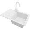PRIMAGRAN Lavandino da Cucina Tutto Bianco 70x44cm, Lavello in Granito a 1 vasca + Rubinetto 32x20cm + Set di accessori, Lavabo da Cucina Incasso al Mobile 45cm - Copenhagen Easy S048