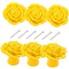 Angoily Set 6 Pomelli in Ceramica Gialli a Forma di Rosa per Cassetti e Armadi, Manopole Decorative ed Eleganti, Design Semplice e Pratico per Mobili da Cucina e Camera