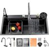 KOOGIMDDR Lavello da cascata nero, 65 x 50 cm Lavello Cucina 1 Vasca in Acciaio Inox, moderno set di lavello da incasso, per uso domestico, idropulitrice, tagliere, scolapiatti e accessori