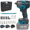Purova Set avvitatore a percussione a batteria, 21 V, avvitatore a percussione senza spazzole con batteria da 4,0 Ah, 1000 N.m 1/2 pollici, con 24 accessori, per casa e auto (blu con 2 batterie)