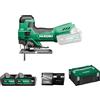HIKOKI Seghetto alternativo a batteria CJ18DB (18 V (2 x 5,0 Ah) agli ioni di litio: 26 mm, numero di giri a vuoto: 550-2500 min-1, tagli obliqui R/L: 45 °, raggio di taglio più piccolo: 25 mm