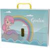 Generico Sirena Valigetta In Polipropilene Personalizzata Con Nome 27x37cm Con Maniglia e Chiusura Colorate Abbinate Idea Regalo Scuola Elementari Medie Arte Disegno Musica Tecnologia Catechismo Cartella