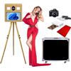 DOWWEI Upgraded DSLR Tripod Photo Booth Machine con Schermo Touch da 15,6'' con Stampante e Fotocamera, Magic Mirror Photobooth per autoscatti con effetto venatura del legno e Foto box,Matrimoni (Full Set)