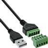 Inline USB-A 92504G - Cavo adattatore maschio a blocco terminale a 5 poli, cavo di collegamento per alimentazione e linee dati, codificato a colori, 1 m, fai da te e riparazione
