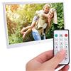 Exliy Cornice digitale con telecomando e supporto, monitor widescreen HD 17 con funzione foto/musica/video/calendario/allarme, supporto USB, jack audio da 3,5 mm, scheda di memoria 32G(bianca)