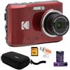 Kodak PIXPRO FZ45 - Fotocamera digitale con zoom amichevole (rosso) scheda memoria 32 GB, organizer viaggio e custodia, batterie alcaline e lettore SD (5 articoli)