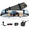Podofo Mirror Dash Cam for Cars,7 Rear View Mirror 1080P Front and Rear View Dual Cameras,Super Night Vision,Parking Assistance,Loop Recording,Motion Detection,Waterproof Backup Camera for Cars+64G