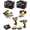 DeWALT Kit DWK403 (Trapano a Percussione DCD796 + Avvitatore ad Impulsi DCF887 + Seghetto Alternativo DCS334 + Sega Circolare DCS570 + 2 Batterie 5,0 Ah + Caricabatterie + 2 x TSTAK VI)