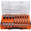 Klein Tools 65233HEX - Set di chiavi a bussola esagonali, 1/4, 3/8, 1/2, zigrinate, SAE (da 5/64 a 3/4) e metriche (da 2 a 19 mm) con custodia MODbox, 32 pezzi