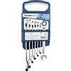 Ferrestock FSKLLG007 - Set di 7 chiavi a cricchetto in cromo vanadio di alta qualità, finitura satinata, cricchetto a 72 denti, con supporto