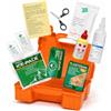 TSJESMIC Kit Pronto Soccorso Aziendale, 28 PEZZI -SUPER COMPLETA- DM 388 per 2 Persone o Più | Cassetta Ponto Soccorso Conforme, Disinfettante, Garze Sterili, Ghiaccio Istantaneo | Valigetta Medica Appendibile