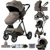 Aveainelle Passeggino trio Passeggino 3 in 1 carrozzina neonati navicella | Pieghevole, sedile reclinabile, marcia bidirezionale, cinture a 5 punti, portata 0-25 kg, 0-4 anni