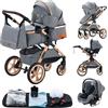 GLOKID Passeggini 3 in 1 cittadini passeggini combinati Passeggino triciclo Baby Walker Passeggino Alto Paesaggio Passeggini pieghevoli Trolley Baby Carrozzina per Accessori per sedili (XX1 Grigio)