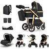 Kakbgee 3 in 1 Passeggino per Bambini, Passeggino Combinato, Manico Regolabile in Altezza, Baby Buggy, Carrozza e Sedile Auto con Zanzariera, High Vision Telaio in Alluminio per Neonati(0-4 Anni 22KG)