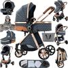 Sianldcone Passeggino 3 in 1 Trio Neonati, Tessuti di Alta Qualità Carrozzina per Neonato, Spinta Bidirezionale Passeggino Reversibile, Visione Aperta Passeggino Trolley (V9 Blue)