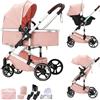 BEBBY passeggino trio, combinazione passeggino 3 in 1 cittadino con passeggino portatile con neonato pieghevole di lusso con modello ad alta vista (H9-PINK, H9)