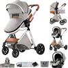 Aveainelle Passeggino trio Passeggino 3 in 1 carrozzina neonati navicella | Pieghevole, sedile reclinabile, marcia bidirezionale, cinture a 5 punti, portata 0-25 kg, 0-4 anni
