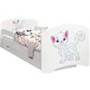 Happy Babies - Letto per Bambini Double Face con cassetto Estraibile, Design Moderno con Bordi sicuri e Materasso in Schiuma anticaduta, 7 cm (12. Gattini, 180x90)