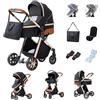 GLOKID Passeggino 3 in 1，Passeggino Canne，Trio，Portatile，Con Seggiolino Accessori，Adattatori universali，4 ruote con ammortizzatori，navicella，grandi ruote (LV9 Nero)
