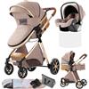 Oubeauou Passeggino combinato 3 in 1, bidirezionale con navicella, regolabile 105-180°, pieghevole semplice, 4 ruote (YV9-KHAKI)
