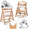 hauck Seggiolone Beta+ Newborn Set Premium da 0 Mesi - Seggiolone Legno Evolutivo, con Sdraietta Neonati (Dondolo Neonati), Cuscino Seduta, Vassoio - (Sdraietta: Grigio chiaro, Naturale)