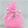 Albalù Italia Albalù Bomboniere Prima Comunione Femmina - Sacchetti Portaconfetti Organza Rosa con Crocifisso Argentato e Nastri Rosa, Completi Made in Italy