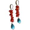 Handmade Orecchini Pendenti con Corallo Rosso e Goccia in Pasta di Turchese - Orecchini Artigianali Fatti a Mano, Bijoux Donna Eleganti, Made in Italy, Idea Regalo