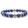 Generic Bracciale in sodalite Bracciale con perline Bracciale con perline blu Sfera in argento 8 mm con strass in acciaio inossidabile (strass)