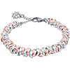 ParticolarModa Bracciale Donna Nodini Intrecciato Quadrifoglio Portafortuna leggero in alluminio e acciaio Made in Italy 6 mm (Regolabile da 19 a 22 cm (x polso 16-18), Argentato/Rosa)