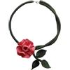 Handmade collana boho girocollo rosa corallo, collana fiore e foglie all'uncinetto