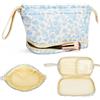 Long Keeper Borsa Cosmetici Floreale Donne Sacchetto Trucco Doppio Strato Borsa Toilette Viaggio Grande Capacità Trousse Portatile Fiore Cotone (Fiore Blu Bianco)