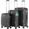 PROVITERA Set 3 Valigie Rigide in ABS, Valigia Rigida 38-59 - 90 Litri, Manico Telescopico, Ruote Easy Roll, Trolley Resistente e Leggero da Viaggio, Bagaglio a Mano (Nero Corvo)