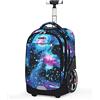 ANSIEDIO Zaino Trolley Scuola con Ruote per Ragazzi e Ragazze, Borsa Zaino Bambini Elementare (Cielo Stellato Verde)