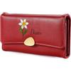 Lam Hub Fong Portafoglio Donna Personalizzato con Fiore di Nascita e Nome Portafoglio Lungo in PU Grande Capacità con Scomparti per Carte Banconote Tasca Regalo per Mamma Amica (rosso)